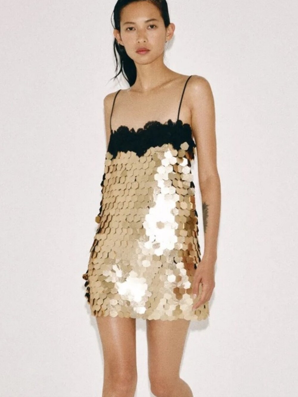 Zara  SEQUIN MINI DRESS GOLD SIZE S - Picture 8 of 12
